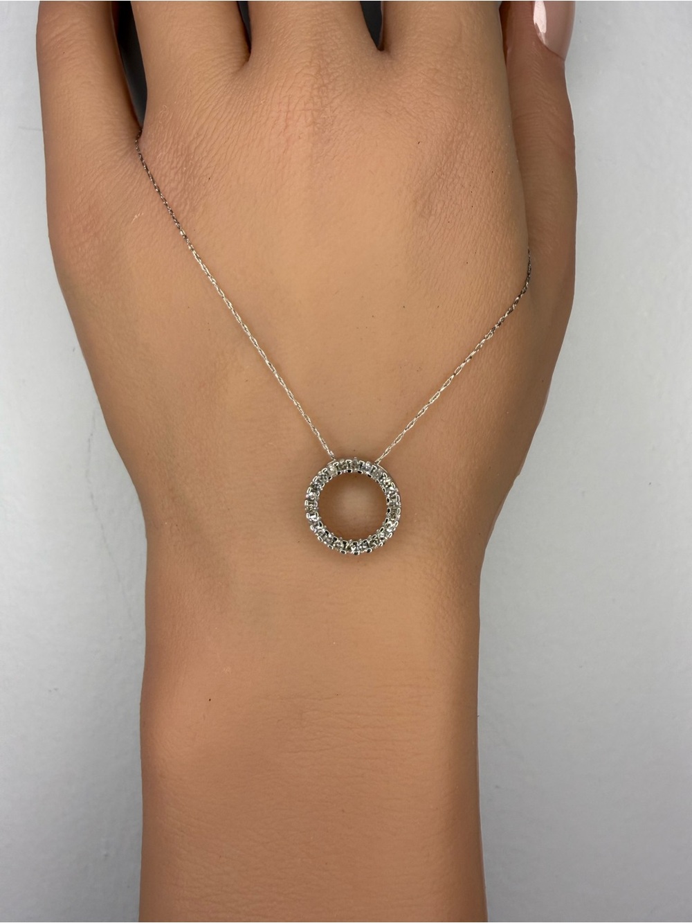 10K White Gold, Natural Diamond, Circle of Life Pendant & thin chain